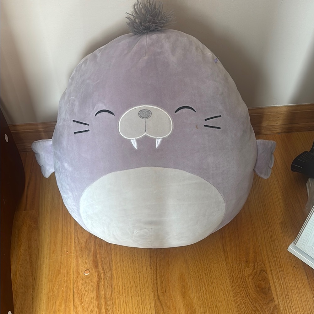 Squishmallows Jawares Cute Purple and White Plush Seal Pillow